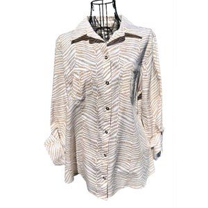 CHICO'S 100% No Iron Cotton Button Down Roll Up Lg Sleeve in Zebra Print SZ MD-8